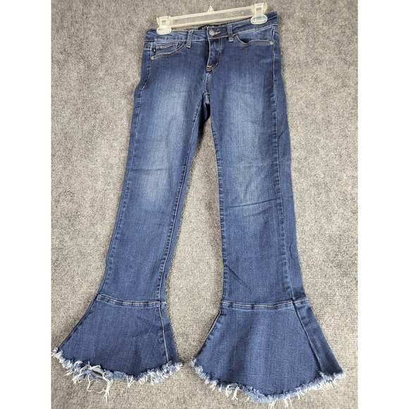 Judy Blue Denim - Judy Blue Flare Jeans Frayed Hem Crop Flare‎ Fit Dark Wash Denim Women Sz 5/27